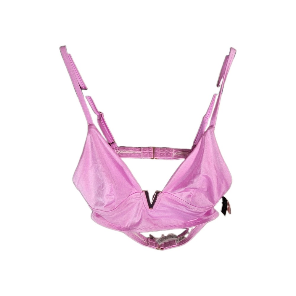NWT Victorias Secret Swim Top Womens L Pink Gold V Hardware Plunge Bikini Top